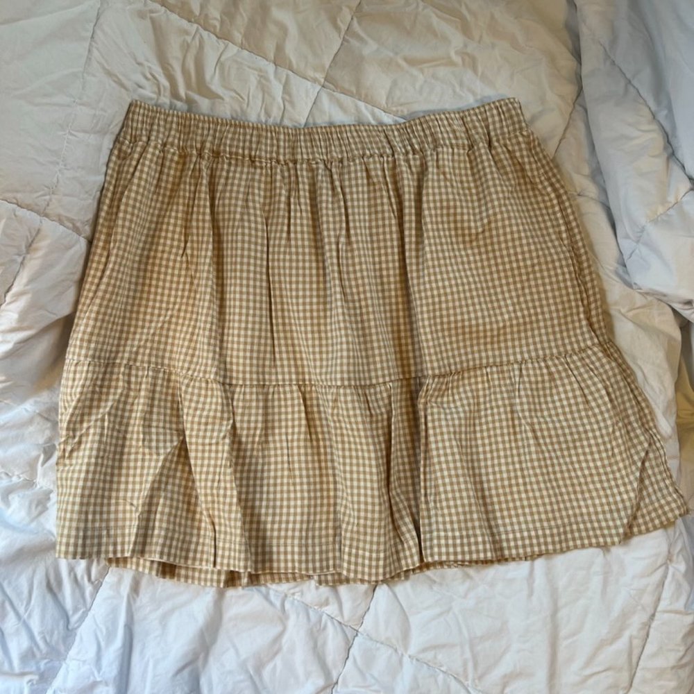 Womens Large Gap Tan Gingham Print Mini Skirt